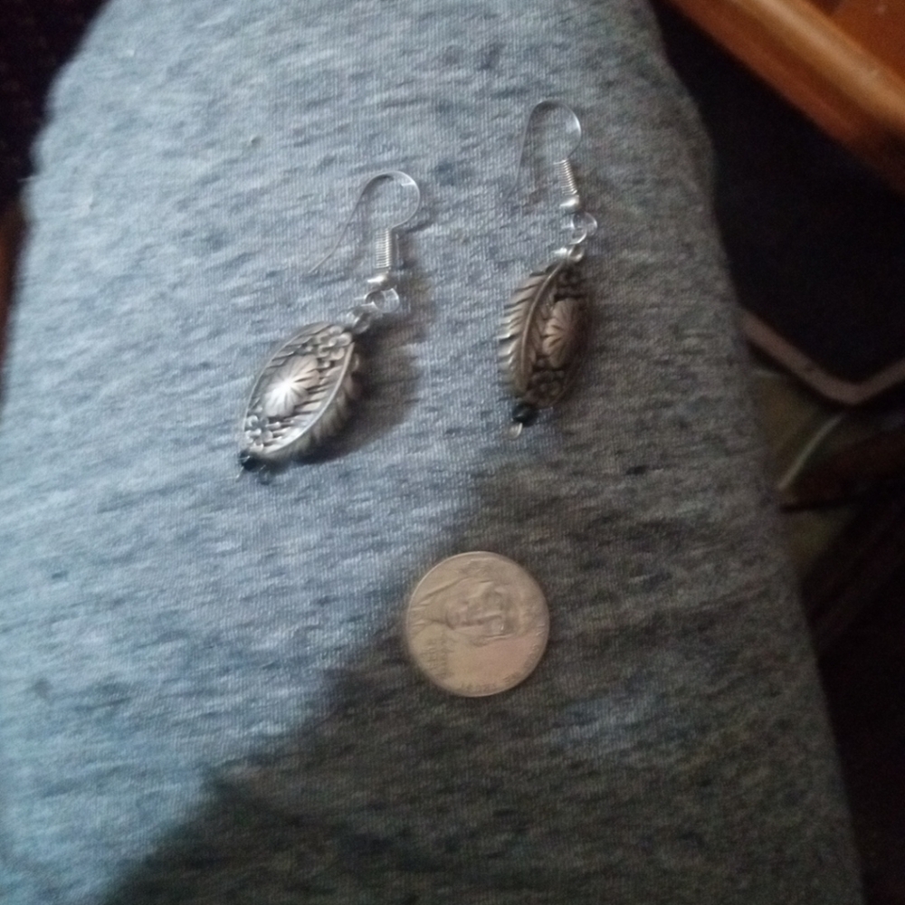 Vintage silver and black beaded dangle earrings